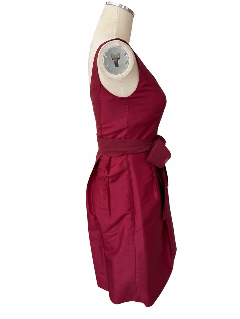 Ann Taylor 100% Silk Sleeveless Wine Red Tie-Waist Dress Sz 0 - Picture 8 of 11